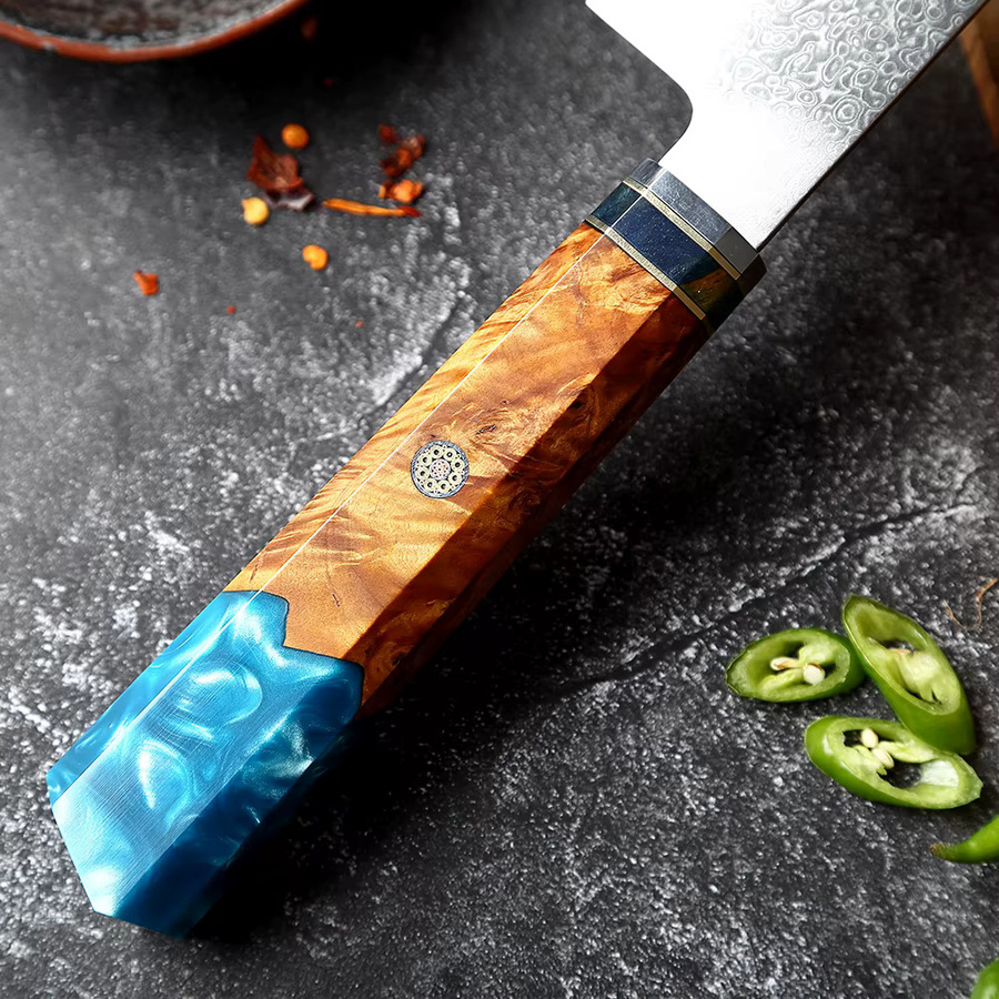 Xituo Damaskus Kochmesser im chinesischen Stil mit Holzgriff, Mehrfarbig, Klingenlänge: 15,2 cm - Bild 3