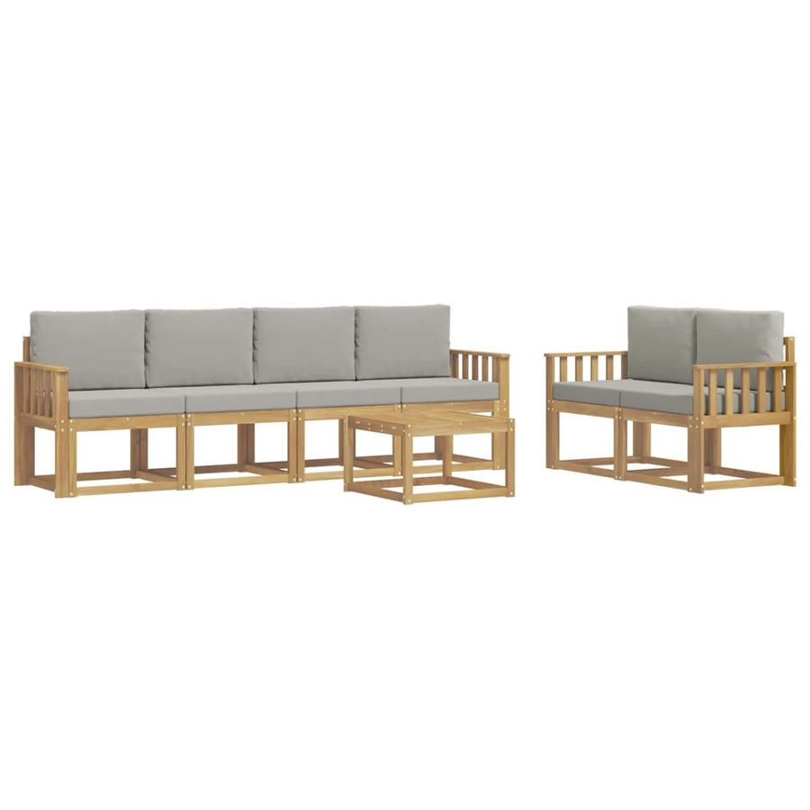 vidaXL Outdoor-Sofagarnitur 7-teilig aus Akazienholz in Weiß, Grau und Braun mit Sitzkissen und Tisch, B/T/H: 59 x 59 x 37 cm - Bild 2
