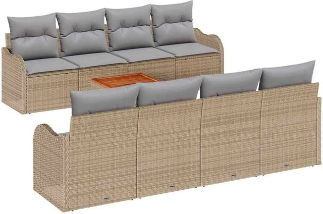 vidaXL 9-teiliges Garten-Sofa-Set aus Polyrattan und Akazie in Beige mit Kissen - Bild 1