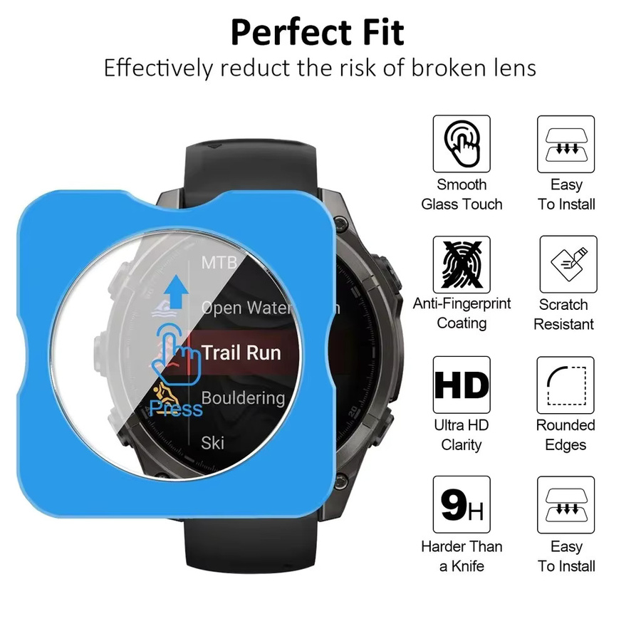 Garmin Fenix 8 Serie Displayschutzfolie aus gehärtetem Glas mit Installationswerkzeug, transparent, 9H Härtegrad, HD-klar und kratzfest - Bild 4