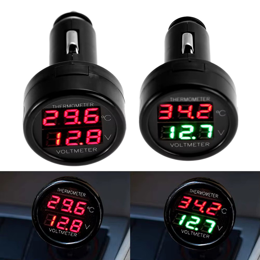 USB Universal Auto Ladegerät für SUV und PKW mit Dual Adapter, Digitalem Voltmeter und Thermometer, 12V 24V, Schwarz - Bild 4