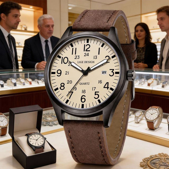 LIGE Armbanduhr, Quarz, Textil/NATO, Weiß, Herren - Bild 1