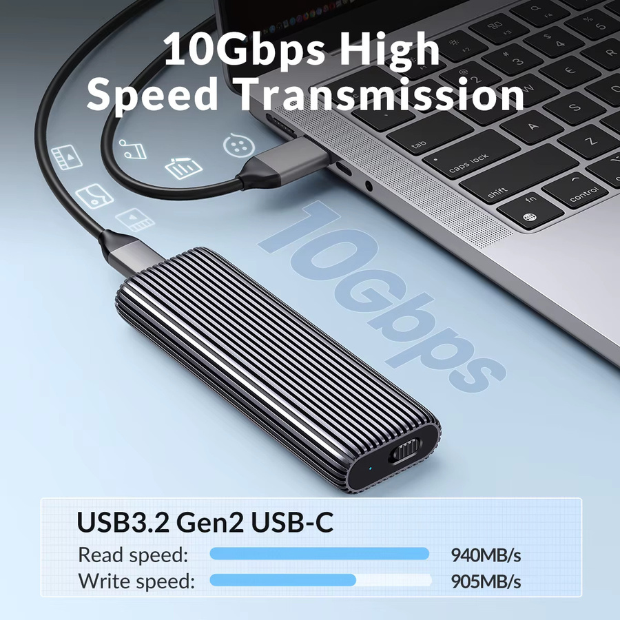 Orico M.2 NVMe SSD Gehäuse aus Aluminium mit USB-C Anschluss und 10Gbps Übertragungsrate für M Key Solid State Drives - Bild 2