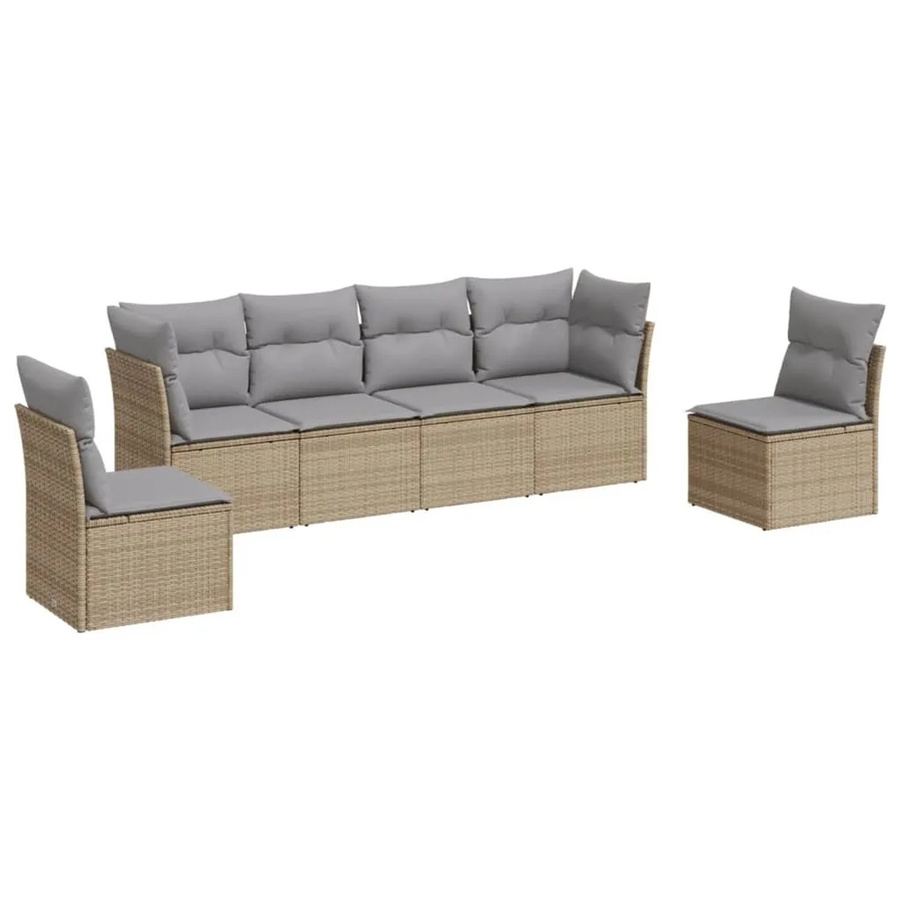 vidaXL 6-teilige Garten-Sofagarnitur in L-Form aus Poly-Rattan in Beige-Grau mit Sitzkissen und Stauraum - Bild 2