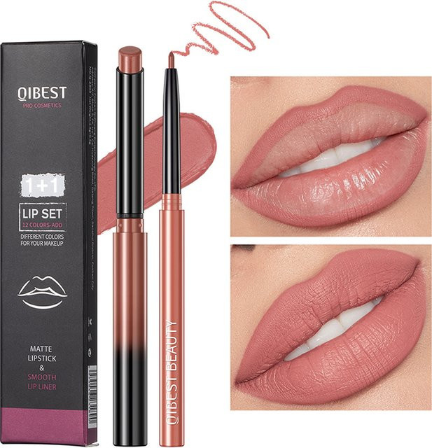 QIBEST Lippenstift-Lipliner-Set, Nude, Matt - Bild 1