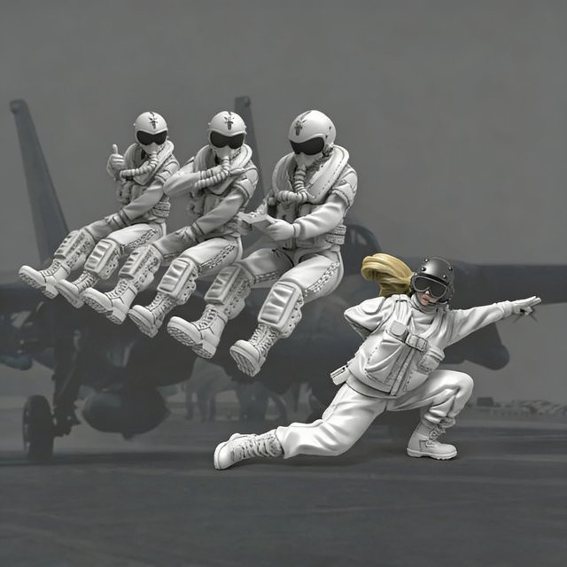 JIJIE Druckguss-Harz-Figurenmodellbausatz US-Deckbesatzung und Piloten, 1/32 Maßstab, 4 Figuren, unmontiert und unbemalt - Bild 1