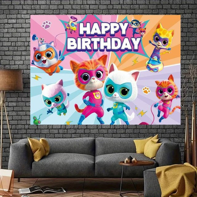 Mesuca Fotohintergrund SuperKitties Cartoon Vorhang, Mehrfarbig, B/H: 70 x 70 cm - Bild 1