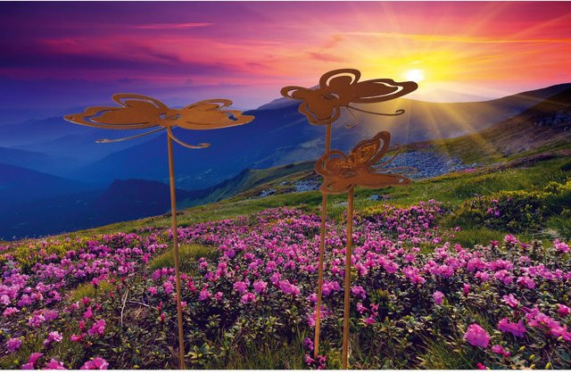 Ferrum Art Design Gartenstecker Butterfly 3er Set in Edelrost Optik aus Metall, Braun - Bild 1