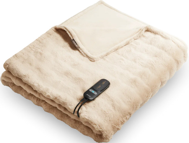 Duux Yentl Bubble Heizdecke in Beige mit Kunstfell und Timer - Bild 1
