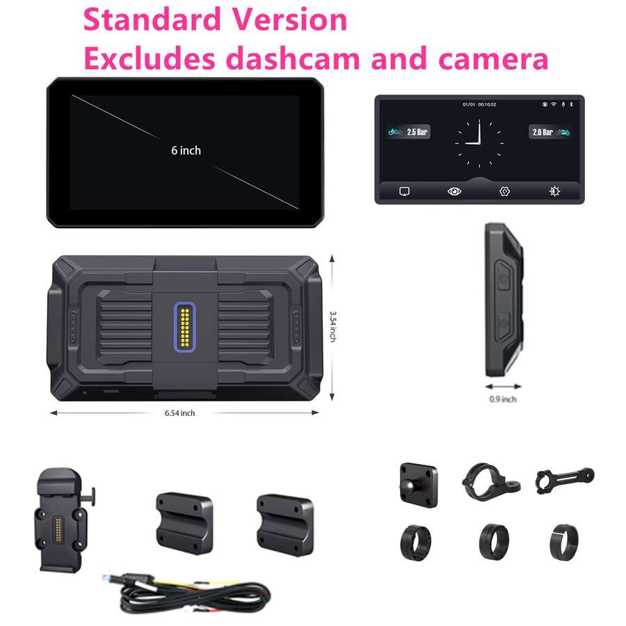 CARABC 6 Zoll Motorrad-CarPlay-Bildschirm mit Android Auto, Bluetooth und GPS-Navigation, IPX68 wasserdicht, Schwarz - Bild 6