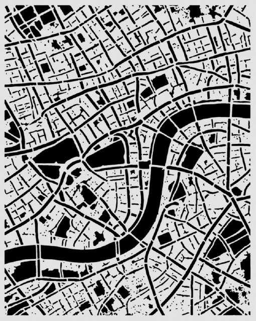 Stamperia Schablone Our Way Street Map in Schwarz und Weiß, B: 20 cm, H: 25 cm - Bild 1
