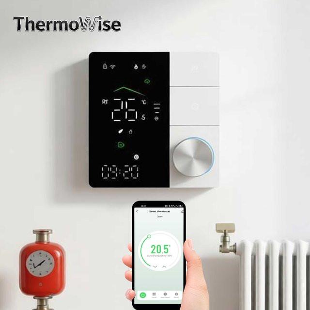 ThermoWise Fußbodenheizung Thermostat mit WIFI, ZIGBEE, RS485 und MATTER Unterstützung für 220V und 24V, erhältlich in Schwarz oder Weiß - Bild 1