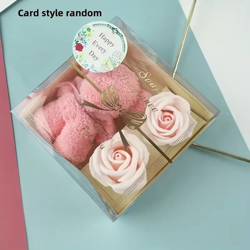 Geschenkbox mit Handtuch Bär, Seife und Rose in Blau - Bild 2