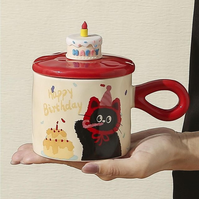 Keramiktasse mit süßem Katzenmotiv von Yiran Furniture in Weiß und Multicolour, 350,5 ml - Bild 1