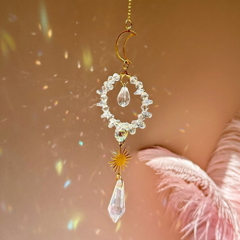Hängender Kristall-Sonnenfänger in Mond-Design aus transparentem Glas für Fenster und Garten als dekorativer Regenbogenmacher im Bohemian-Stil - Bild 1