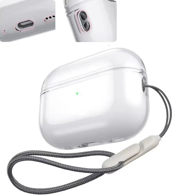 Transparente TPU-Schutzhülle mit Schlüsselanhänger für Apple AirPods Pro und AirPods Pro 2 in Beige - Bild 1