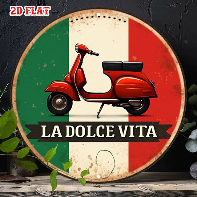 Potdemiel La Dolce Vita Vintage Scooter Metall-Wandkunst rund, Durchmesser: 20 cm, Mehrfarbig - Bild 1