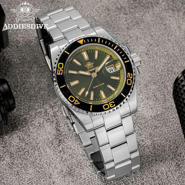 ADDIESDIVE Armbanduhr, Quarz, Edelstahl, 41 mm, Herren, Grün - Bild 1
