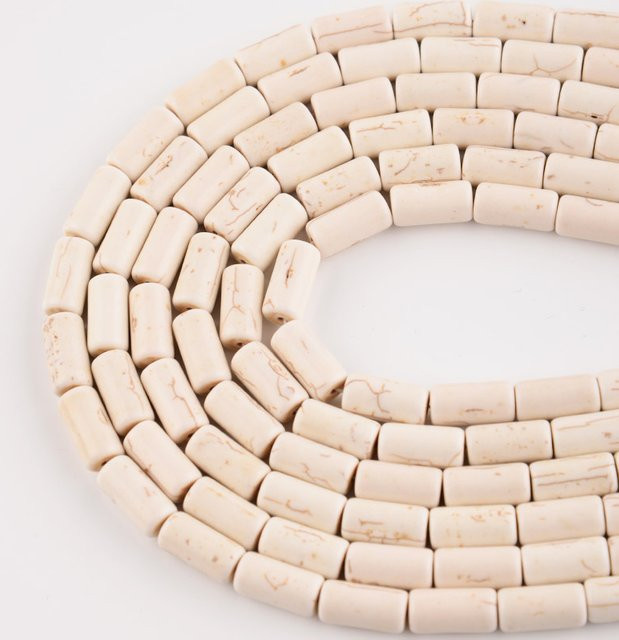 Howlite Türkis Perlen, Zylinder, Naturstein, Weiß - Bild 1