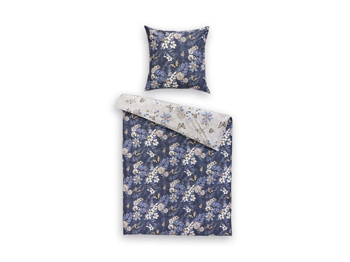Kaeppel Pina Colada Mako-Satin Bettwäsche mit floralem Design in Blau und Weiß, B/H: 135 x 200 cm mit 80 x 80 cm Kissenbezug - Bild 2