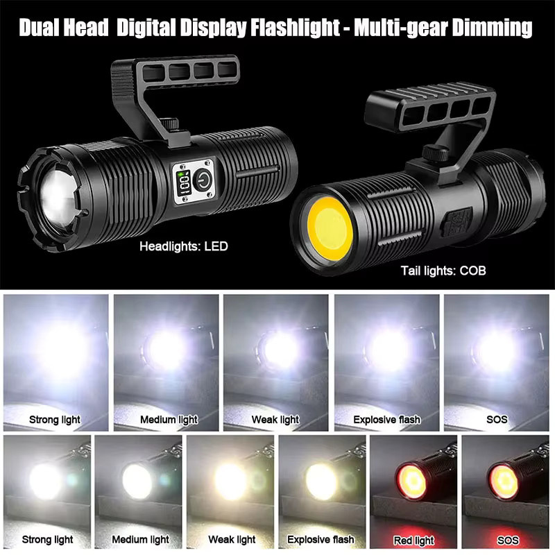 ESMARTER Hochleistungs LED Taschenlampe aus Aluminium mit Zoom und Digitalanzeige in Silber - Bild 5