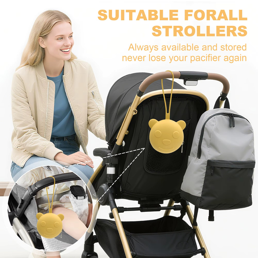 Tragbare Silikon-Schnullertasche in Gelb als Aufbewahrungsbox und Zubehör für Kinderwagen oder Wickeltaschen - Bild 2