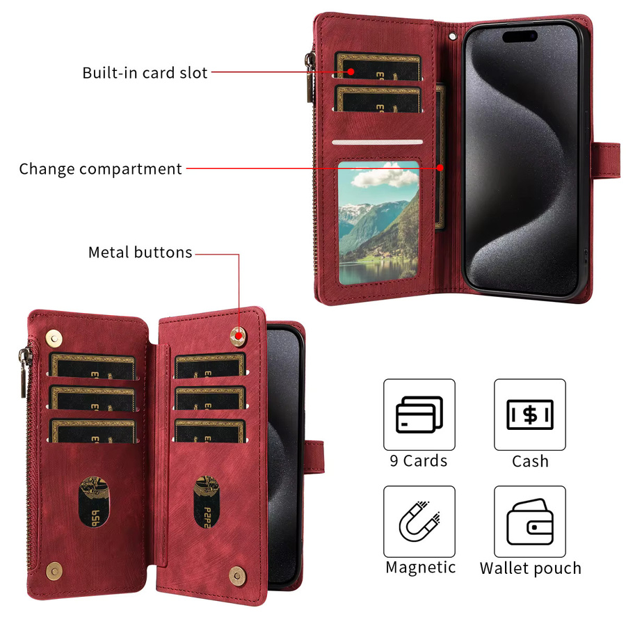 Vintage PU Ledertasche Handyhülle im Wallet Style für Samsung Galaxy A05S A06 A13 A14 A15 A16 5G A22 Note10plus Note20ultra Flip in Grün oder Rot - Bild 5