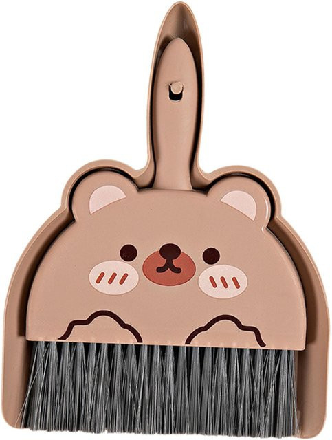 NATAWA Miniatur Tischkehrer Set aus Kunststoff, Cartoon Besen und Kehrschaufel in Beige und Braun - Bild 1