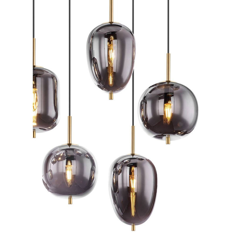 GLOBO Pendelleuchte Blacky in Messing mit Rauchglas, E14, 8 Fassungen, Breite: 34 cm, Höhe: 120 cm, Tiefe: 102,5 cm - Bild 3