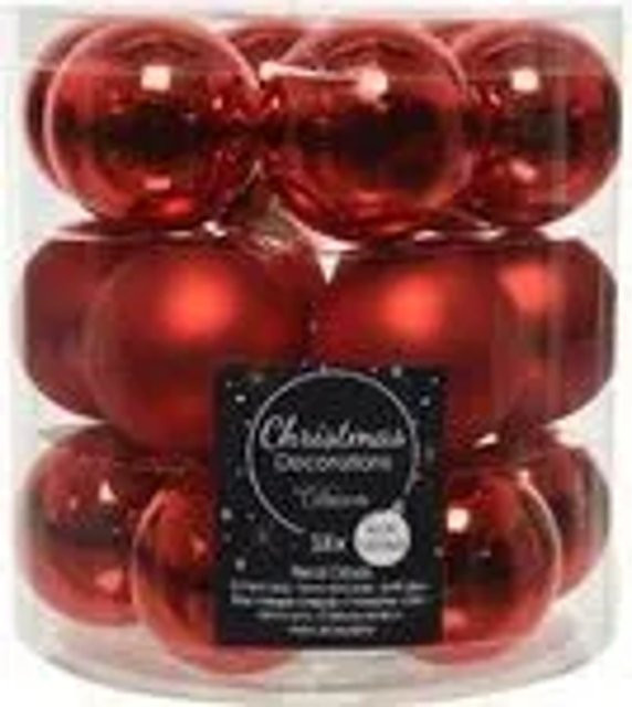 Kaemingk Weihnachtsbaumkugeln aus Glas in Weihnachtsrot, 18 Stück, Durchmesser: 4 cm - Bild 1