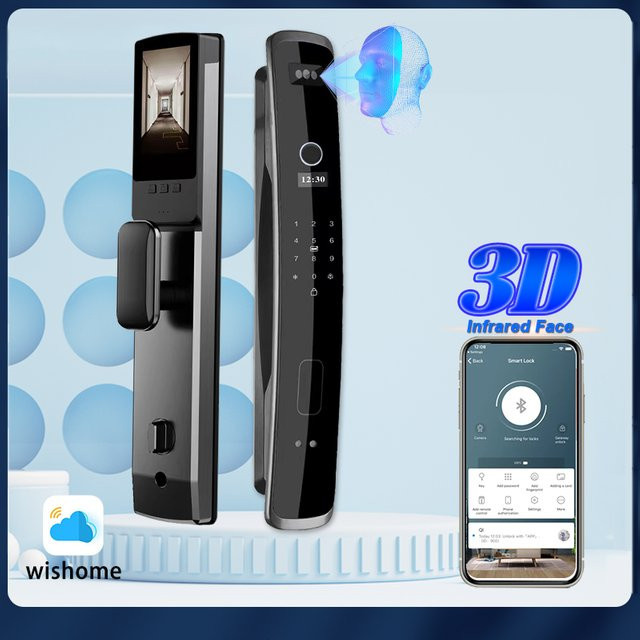Wishome Biometrisches Smart-Türschloss mit Fingerabdruck, Passwort, IC-Karte und App-Steuerung via WLAN in Schwarz und Grau - Bild 1