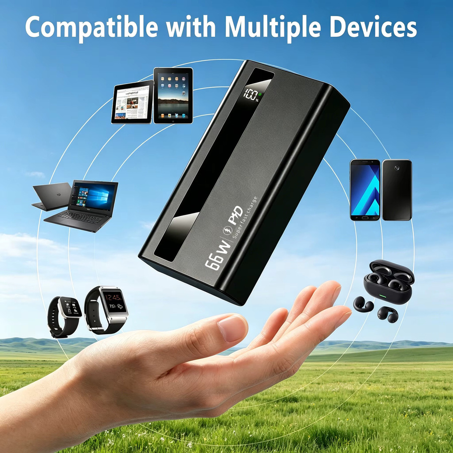 InTessry Powerbank mit 60000mAh Superkapazität, 66W Schnellladefunktion, digitale Anzeige und weißem Lithium-Polymer-Akku für mehrere Geräte - Bild 8