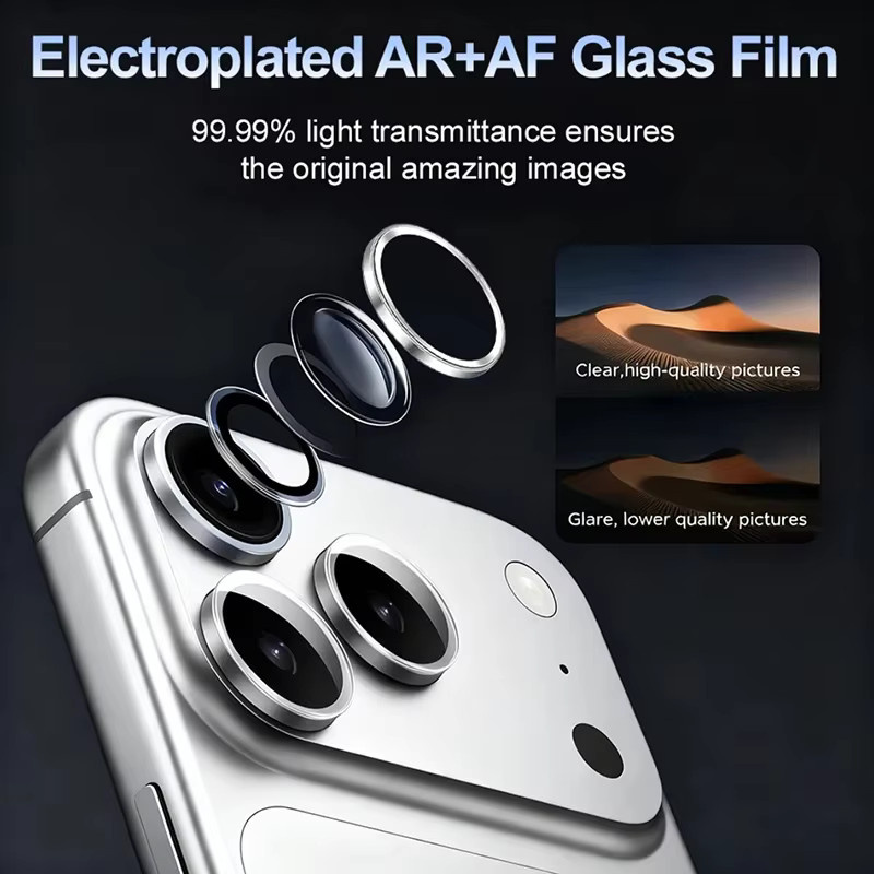 ZHUOHUAN Kameraobjektivschutz mit CD-Muster aus Glas und Metall für iPhone 16 15 14 13 12 11 Pro Max Mini Plus in Silber - Bild 1