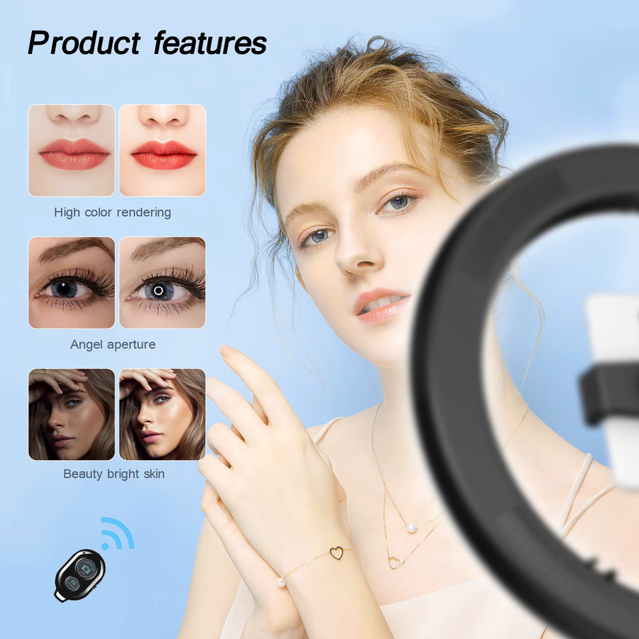 BTFOOR LED Ringlicht mit Stativ für Fotografie und Video, Durchmesser: 26 cm, Schwarz - Bild 2
