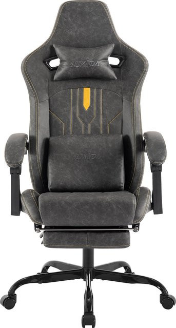 Ergonomischer SUKIDA Gaming-Stuhl in Beige mit Fußstütze, Kopfstütze und Lordosenstütze aus Kunstleder - Bild 1