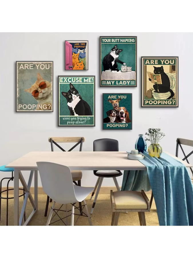 Lustiges Badezimmer-Poster Brain You Pooping von Potdemiel als Leinwandgemälde mit schwarzem Katzendruck in Schwarz und Multicolour - Bild 3