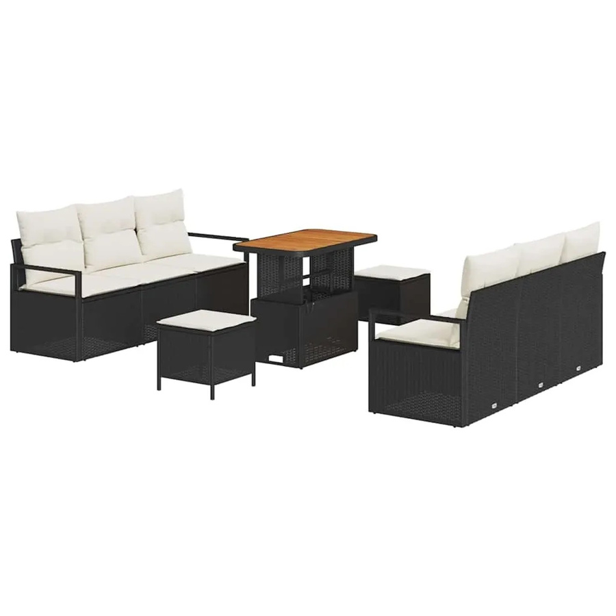 vidaXL Garten-Sofa-Set aus Poly-Rattan in Schwarz und Beige, 9-teiliges L-Shape Lounge-Set mit Polsterkissen und Couchtisch für Terrasse und Garten - Bild 2