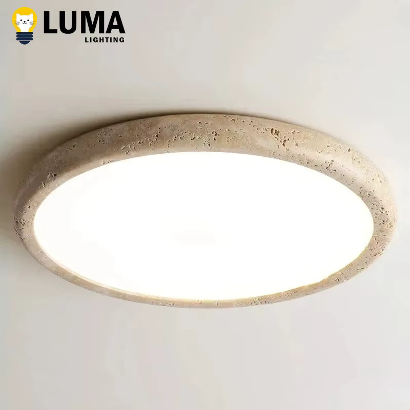 MOSA ZX Japanische Wabi Sabi Deckenleuchte aus gelbem Travertin, runde Deckenlampe aus Naturstein in Beige für Wohnzimmer, Schlafzimmer und Küche - Bild 2