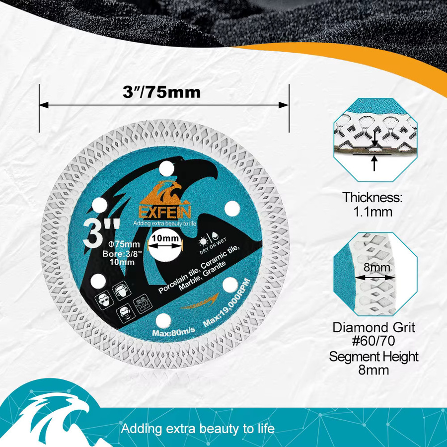 EXFEIN Diamant-Trennscheibe mit Mesh Cut für Fliesen, Marmor, Keramik und Granit, Durchmesser: 75 mm - Bild 2