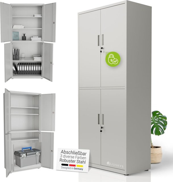 Juskys Aktenschrank aus Metall in Hellgrau mit 2 Türen, abschließbar und höhenverstellbaren Regalböden, Höhe: 180 cm, Breite: 80 cm, Tiefe: 40 cm - Bild 1