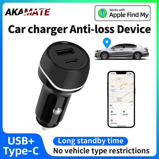 AKAMATE Auto-Ladegerät mit USB-C und GPS-Ortungsgerät für Apple Find My App in Schwarz - Bild 1
