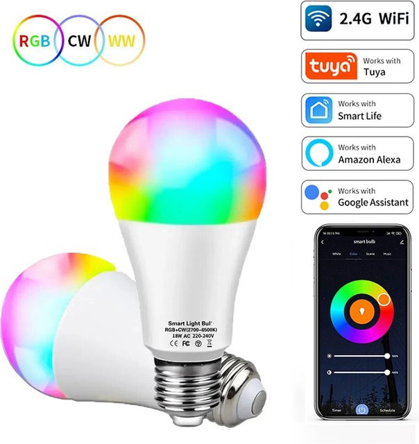 Viesrita Tuya RGB Smart LED-Glühbirne, 15W, dimmbar mit Timer-Funktion, Multicolour und Weiß - Bild 1
