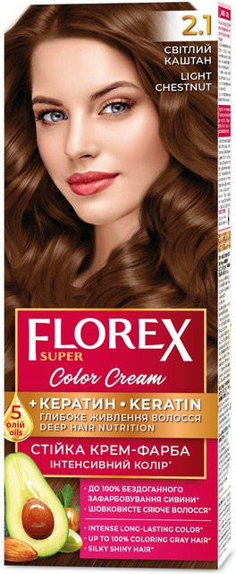 Florex Super permanente Haarfarbcreme, Light Chestnut 2.1 - Bild 1