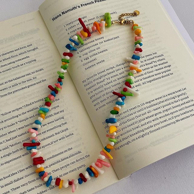 Choker Halskette Edelstahl, Gold PVD-beschichtet, Regenbogen Koralle, 41cm, Damen - Bild 1