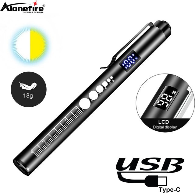 Alonefire 2-in-1 LED Mini Stiftlampe mit USB-Ladefunktion in Weiß und Gelb - Bild 1