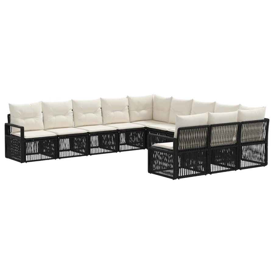 vidaXL Gartensofa-Set 11-tlg. in Schwarz aus Poly-Rattan mit Polsterung und Ottomane in U-Form - Bild 2