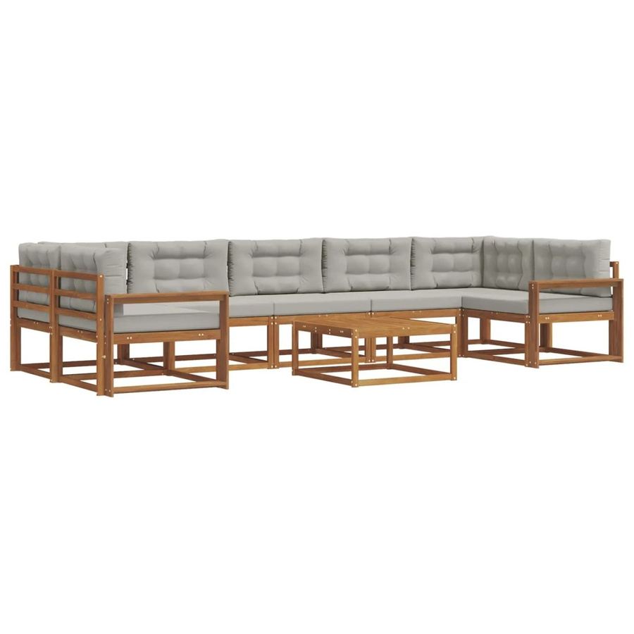 vidaXL Outdoor-Sofagarnitur L-Form aus Akazienholz mit 8 Kissen in Braun und Hellgrau - Bild 2