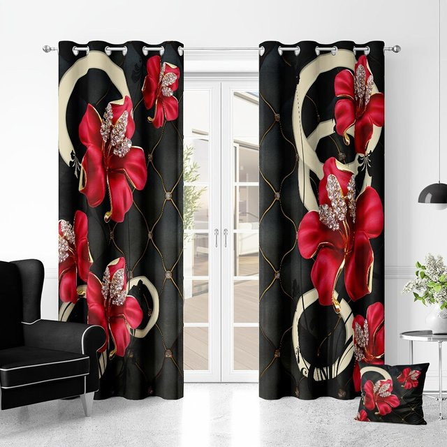Yiran Furniture Vorhänge mit Schmetterlingsdruck in Rosa und Multicolour, 2er-Set, halbtransparent, B: 50 cm, H: 130 cm - Bild 1