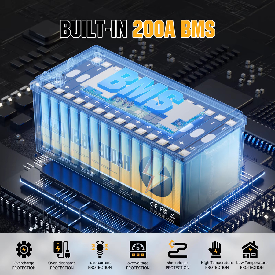 RVPOZWER LiFePO4 Batterie 12V 300Ah 3840Wh mit Smart BMS für Heimenergie, Wohnmobile und Trolling-Motoren - Bild 3