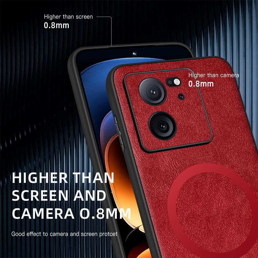 Xiaomi 13T 13T Pro Handyhülle aus PU Leder mit Magnetring in Rot - Bild 3